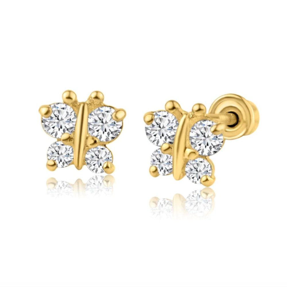 14k Butterfly Earrings, Diamond Butterfly Earrings